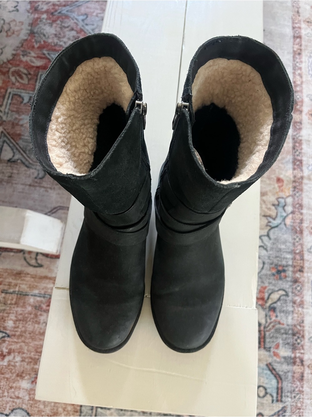 UGG Black Faux-Suede Shearling-Lined Winter Zip Boots